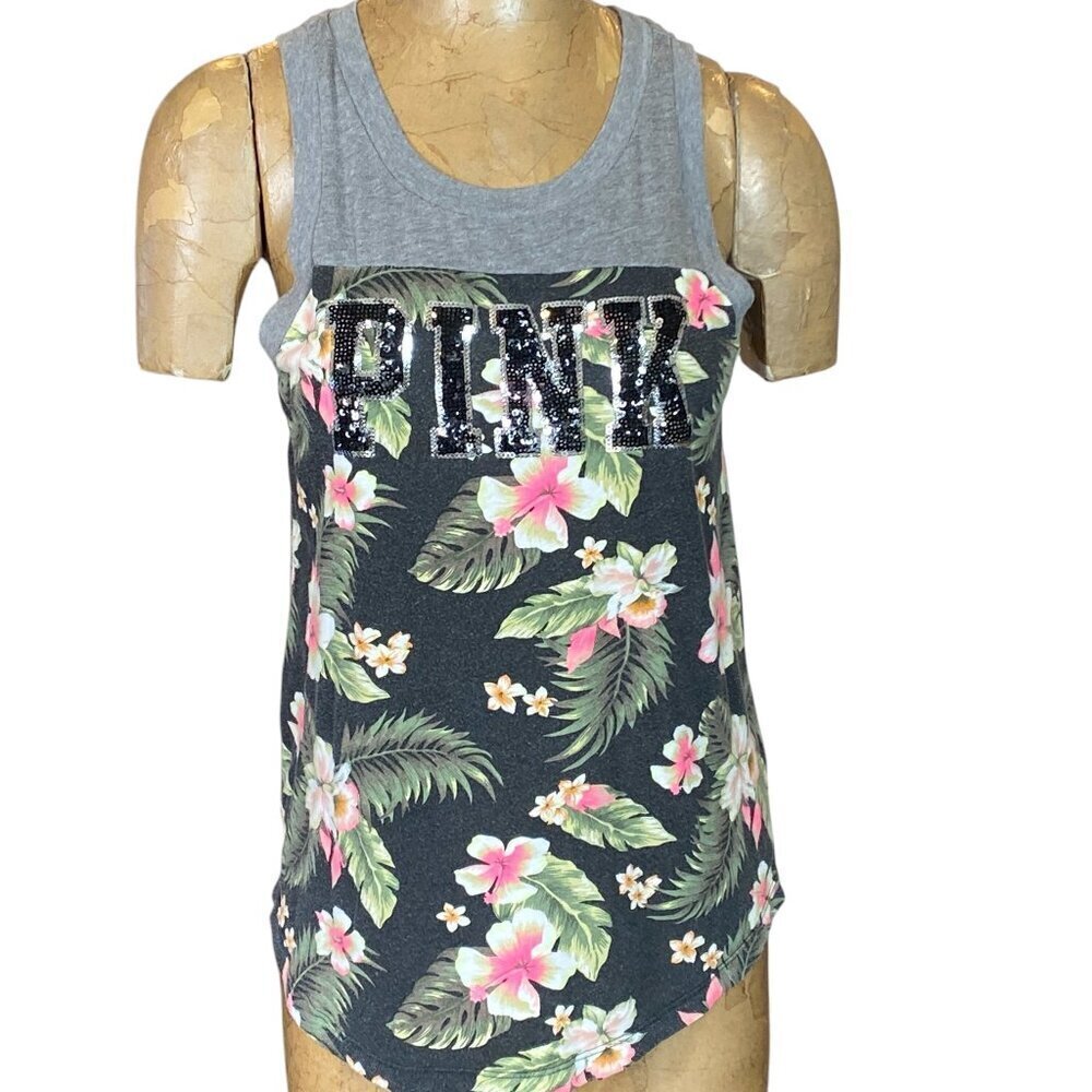 Victoria's Secret PINK‎ Bling Floral Tank Top Sz S #347F